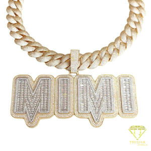 Colgante de nombre personalizado de plata 925 bicolor con diamantes de laboratorio talla baguette, cadena con letras estilo hip hop, joyería. - Product Image 2