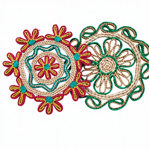 Tapis en jute brodé à la main, tissé jacquard, motif floral, antidérapant et lavable, respectueux de l'environnement, pour usage domestique - Product Image 1