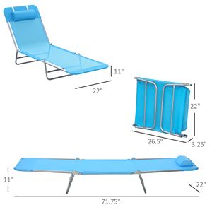 Sdraio Pieghevole Blu Portatile con Schienale Regolabile, Sedia da Esterno con Rete Traspirante e Cuscino per Patio o Spiaggia - Product Image 3