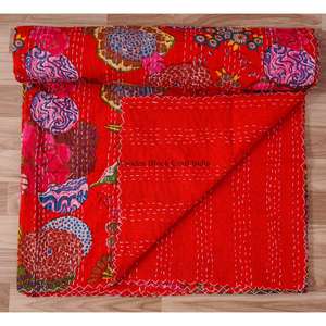 Nueva llegada: Colcha Kantha 100% algodón orgánico, hecha a mano, estampada, reversible, vintage, ecológica, para todas las estaciones, tamaño doble. - Product Image 5