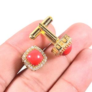 Boutons de manchette en pierre naturelle orange, dorés et polis, accessoires formels élégants pour homme, pour mariage, fête, cadeau pour le marié et les garçons d'honneur, Rafay - Product Image 6