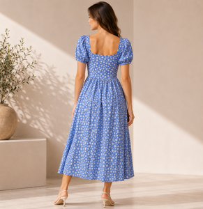 Vietnam Manufacturer Sweet <b>Vintage</b> Mandarin Collar Fit Flare Sleeve Midi <b>Dress</b> <b>Women</b> Casual Breathable Worsted Fabric All - Product Image 5
