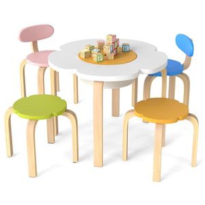 Set Tavolo e Sedie per Bambini a Forma di Fiore, Mobili in Legno Sicuri per Gioco e Studio, Set di Arredamento per Bambini - Product Image 2