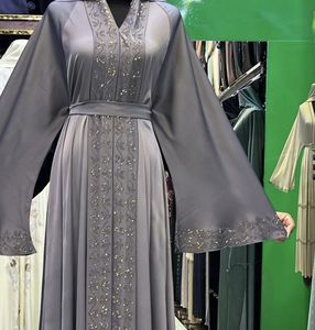 Modest Wholesale Umbrella Abaya Stone Work Handmade Sequined Arabic Dubai Style Full Flare Nida Fabric Evening Party Dress - Product Image 5