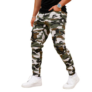 Pantalon de survêtement camouflage pour homme, taille élastique avec cordon de serrage, décontracté, avec poches, en maille mi-lourde, délavé - Product Image 2