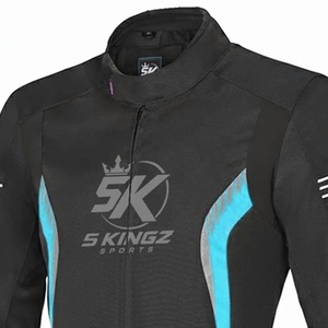 Veste de moto pour femmes à manches longues, 100% polyester, imperméable, noir cyan, imprimé par transfert thermique, vêtements de course - Product Image 3