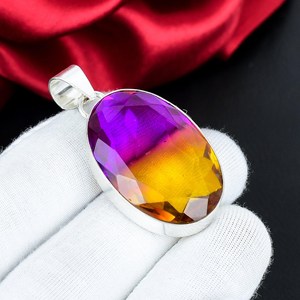 Colgante de Turmalina Bicolor, Plata de Ley 925, Collar con Piedra Preciosa Morada y Amarilla, Joyería Hecha a Mano, Regalo, Venta al por Mayor - Product Image 2