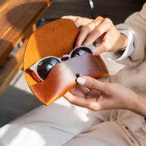 Classic Tan Leather <b>Glasses</b> <b>Case</b> Soft Padded Eyewear Protector Bulk Orders <b>For</b> Optical Stores LGC-0047 - Product Image 3