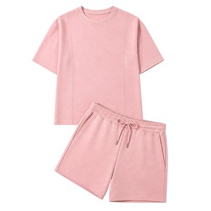 2026 Wholesale Summer Men's Casual Shorts <b>Set</b> Plain Color Solid 100% Cotton Jersey Quick Dry Knitted Customized Logo <b>Twin</b> <b>Set</b> - Product Image 5