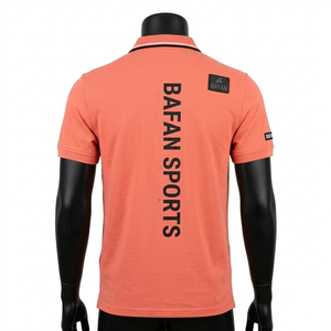 Camiseta polo premium de algodón 220 GSM para hombre, color naranja coral, con logo de parche de goma, impresión personalizada, camisetas polo para hombre - Product Image 6