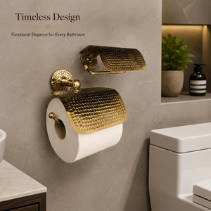 Porte-papier toilette en laiton martelé de qualité supérieure avec couvercle, support mural de luxe pour rouleau de papier, accessoire élégant pour salle de bain - Product Image 2