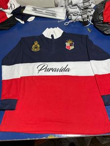 Chemise à manches courtes pour homme, anti-plis, en jersey, style preppy, avec logo brodé, col à volants, rouge, blanc, bleu marine, design personnalisé - Product Image 2