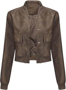 แจ็กเก็ตหนังแขนยาวสำหรับผู้หญิง, แจ็กเก็ตหนังฤดูหนาวมีกระดุมติดกระเป๋าสำหรับใส่ฤดูใบไม้ร่วงและฤดูหนาว - Product Image 2