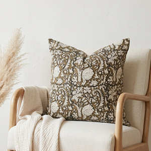 Floral <b>Throw</b> Pillow Cover Square Cotton Blend 22x22 Washable Soft Handprinted <b>Chair</b> Sofa Bedroom Pillow Cover Decor - Product Image 3