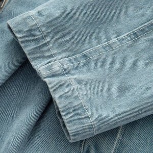 Veste en jean bleue pour femmes grandes tailles, manches longues, veste en jean décontractée, hauts en jean de haute qualité pour femmes - Product Image 3