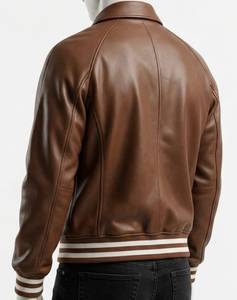 Men’s <b>Genuine</b> <b>Leather</b> <b>Jacket</b> Premium Quality Soft Lining Ribbed Collar Warm Winter Casual <b>Jacket</b> - Product Image 1