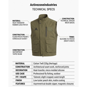 Chaleco de Pesca con Mosca para Hombre, 100% Algodón Twill Premium OEM, Chaleco Utilitario de Malla Arquitectónica Personalizado, Verde Oliva - Product Image 5