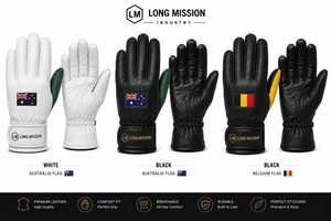 LONG MISSION Leather Touchscreen Motorbike <b>Gloves</b> Wrist Length Breathable Eco-Friendly Plain Daily Use Australia Belgium Flag - Product Image 6