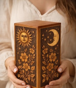 Engraved Sun Moon Wooden Resin Eco-Friendly Durable American Style Cremation Urn for <b>Pet</b> Human Ash <b>Box</b> Ocean Heart Handmade - Product Image 2