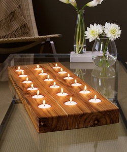 Porte-bougie artisanal en bois avec finition style écorce de mangue, look vintage - neuf - plateau à bougies - Product Image 2