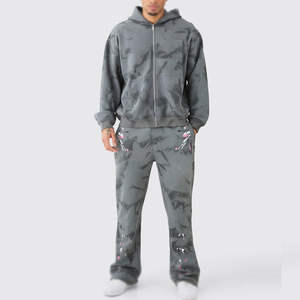 Survêtement Homme Personnalisé Premium Effet Délavé OEM ODM Usine Coupe Oversize Style Urbain Deux Pièces Survêtements Homme Effet Délavé Personnalisés - Product Image 1