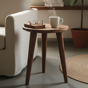 Woodensure Eco-Friendly Durable Modern <b>Round</b> <b>Solid</b> <b>Wood</b> 3-Leg Side/End <b>Table</b> with Removable Legs for Bedroom Use - Product Image 1