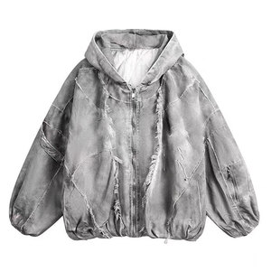 Sweat à capuche épais et lourd 420 GSM en molleton bouclette 100 % coton, coupe oversize, effet délavé vintage, avec fermeture éclair, pour homme, qualité supérieure - Product Image 2