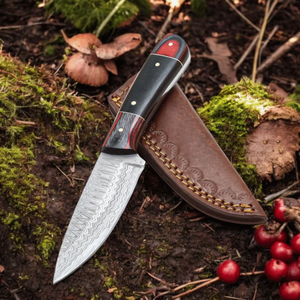 Couteau de chasse artisanal en acier Damas à lame pleine, manche ergonomique en bois pour le camping en plein air, le bushcraft et la survie - Product Image 4
