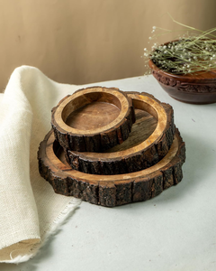 ชุดถาดไม้ทำมือ 3 ชิ้น ขอบลายเปลือกไม้ ถาดเสิร์ฟไม้มะม่วง สำหรับชา ขนม ของว่าง ใช้ในครัวและห้องรับประทานอาหาร - Product Image 3