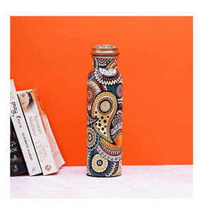 Botella de Agua de Cobre con Diseño Floral Esmaltado, Resistente al Calor y Apta para Lavavajillas, Estilo Ayurvédico - Product Image 1