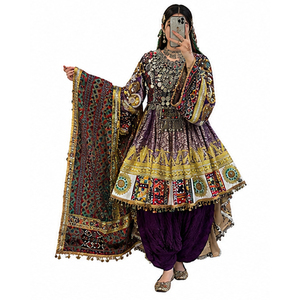 Traditional Indian Pakistani Salwar Kameez Women's Embroidered <b>Mirror</b> Work Dress Floor Length Loose Fit Afghan Kuchi Dress - Product Image 3