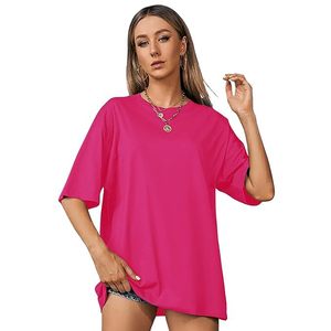 T-shirt ample pour femme, couleur unie, col rond, manches courtes, coupe ample, tissu jersey respirant, à porter au printemps et en été - Product Image 1