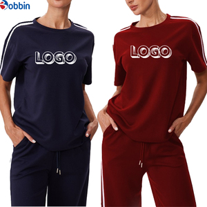 Conjunto Deportivo de 2 Piezas para Mujer, de Alta Calidad, Ecológico, Resistente, Informal, de Verano, Manga Corta, Cuello Redondo, con Franja Lateral - Product Image 5