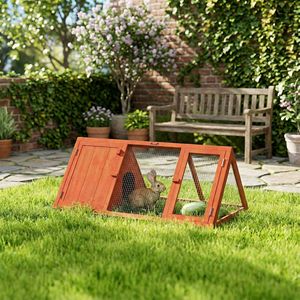 Outdoor Wooden Guinea Pig Hutch with Run and Doors <b>Rabbit</b> & Small Animal House Medium Size <b>Caged</b> Carrier for Ducks Chickens - Product Image 2