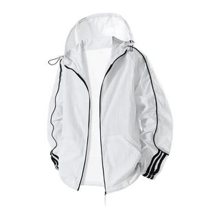 Unisex Hooded Windbreaker <b>Jacket</b> White Polyester Quick Dry Sporty Zipper Closure Regular Fit <b>Summer</b> <b>Lightweight</b> Outerwear - Product Image 1