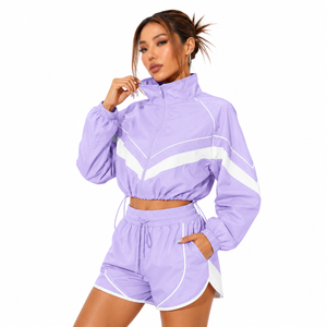 Wholesale Women's Windbreaker Set Custom Nylon Tracksuit 2 Piece Zipper <b>Jacket</b> And Short Set <b>Waterproof</b> Running Outdoor - Product Image 4