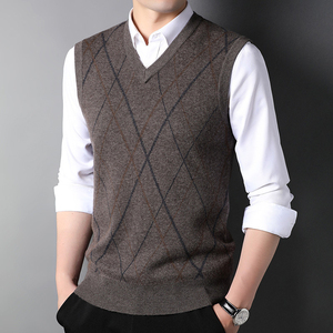 Gilet sans manches tricoté pour homme, motif Argyle, avec logo personnalisé, OEM, en nylon et acrylique, pour l'hiver - Product Image 3
