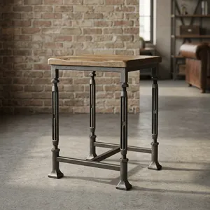 Industrial Iron Wooden Side <b>Table</b> Rustic Wood Top Metal Frame Farmhouse Furniture <b>Vintage</b> Accent <b>Table</b> Living Room Bedroom Decor - Product Image 2