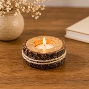 Handcrafted Pine Wood <b>Candle</b> Holder with Twine - Wholesale Rustic Home Dcor - Product Image 4