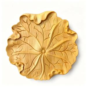 Sous-verre en bois massif fait main en forme de feuille de lotus, style traditionnel, pour la décoration de la maison et le service du thé - Product Image 2