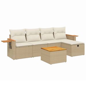 Conjunto de Sofás Modulares Grandes de Ratán Sintético PE Beige para Jardín, Muebles Modulares Cómodos para Exteriores - Product Image 2