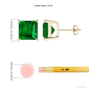 <b>Emerald</b> Cut <b>Emerald</b> <b>Stud</b> Earrings 14kt Yellow Gold, Minimalist Green Gemstone Earrings, Elegant Everyday Jewelry Gift for Fiance - Product Image 2