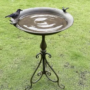 Bain d'oiseaux en métal pour l'extérieur avec support décoratif en forme de bol, pour petits oiseaux, décoration de jardin, patio, fontaine d'eau, abreuvoir. - Product Image 3