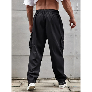 Men's <b>Black</b> Cargo Capris High Waist Multiple <b>Pockets</b> Casual Cotton Pants Spring Breathable Midweight Woven Style - Product Image 3