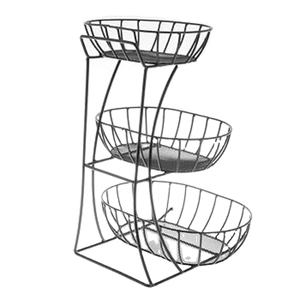 Paniers en fil métallique multifonctionnels, couleur noire, articles de cuisine de luxe, paniers de rangement pour légumes et fruits à trois niveaux - Product Image 1