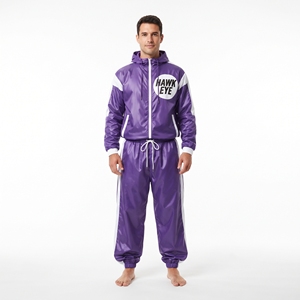 Survêtement de sport en nylon personnalisé à capuche, veste coupe-vent à fermeture éclair intégrale et pantalon assorti pour hommes - Product Image 4