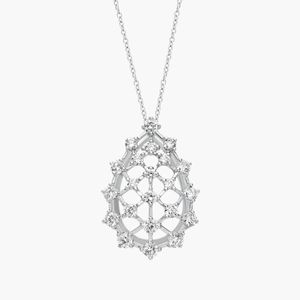 สร้อยคอจี้เพชรทรงหยดน้ำแบบฉลุลายทองคำขาว 14K เพชรเพาะเลี้ยง - Product Image 1