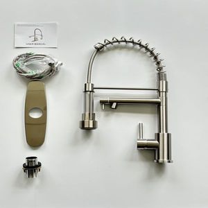 Rubinetto da cucina monocomando a 2 funzioni in acciaio inossidabile con collo a molla e doccetta estraibile, facile installazione a foro singolo, per lavabo - Product Image 5