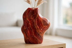 Jarrón Delgado de Ónix Rojo Cornalina Hecho a Mano con Vetas de Ónix Rojo Intenso, Pieza Decorativa de Piedra, Venta al por Mayor - Product Image 5
