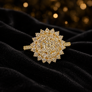 Premium 14K <b>Gold</b> Round Floral <b>Ring</b> with Diamond Look Stones Stylish Bridal Jewelry for Women Supplier - Product Image 3